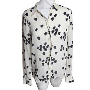 ALC FALLING IRIS  long sleeve silk top small white black flowers